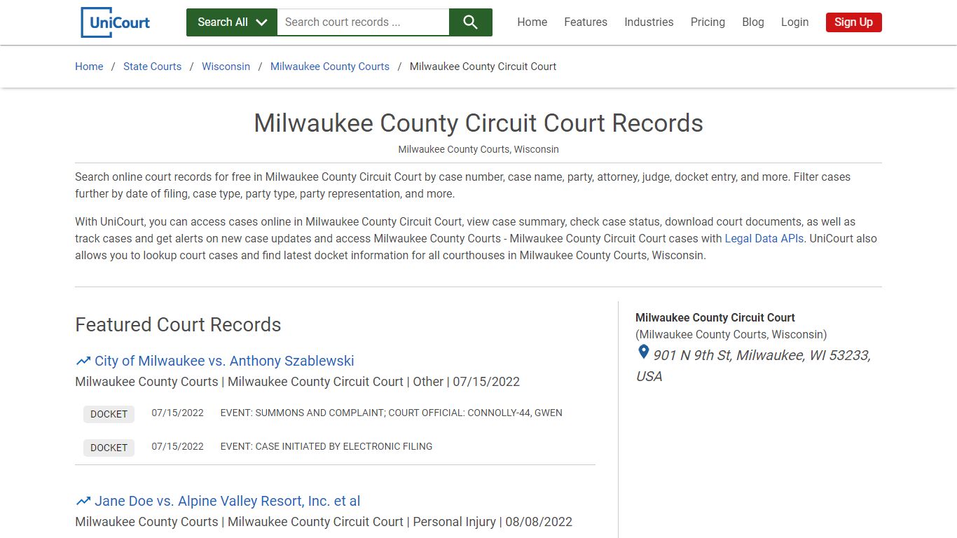 Milwaukee County Circuit Court Records | Milwaukee | UniCourt